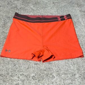 Under Armour Heat-gear Neon Orange Shorts with Striped Waistband (Size: Small)